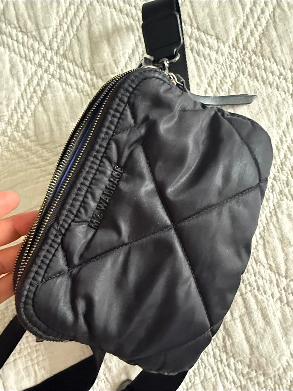 MZ WALLACE Black Madison Quilted Black Crossbody Bag Italian Leather Accents